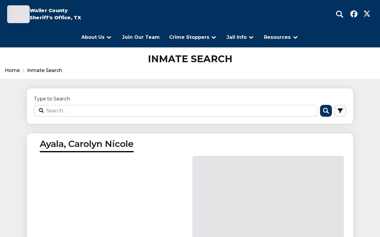 Waller County Sheriff's Office current inmate roster search interface