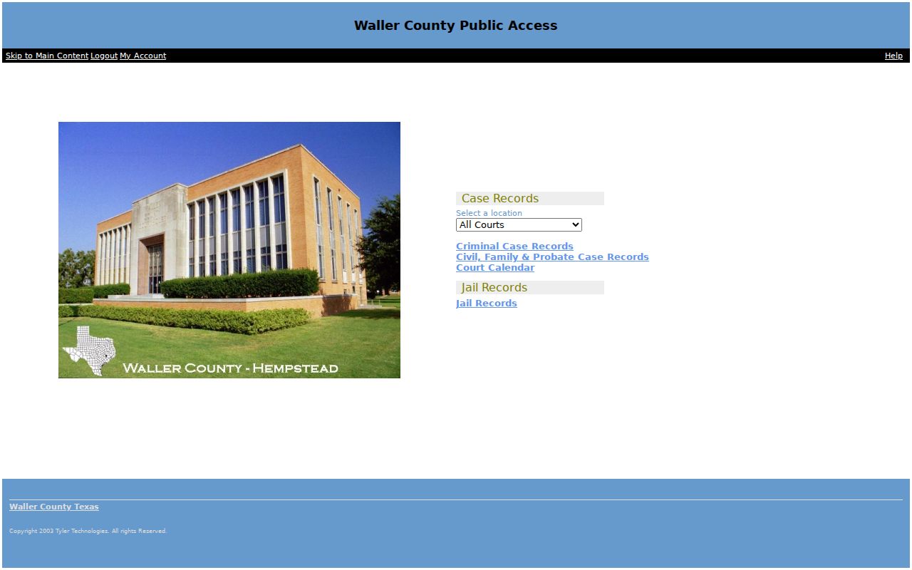 Waller County Odyssey Public Access record location selector