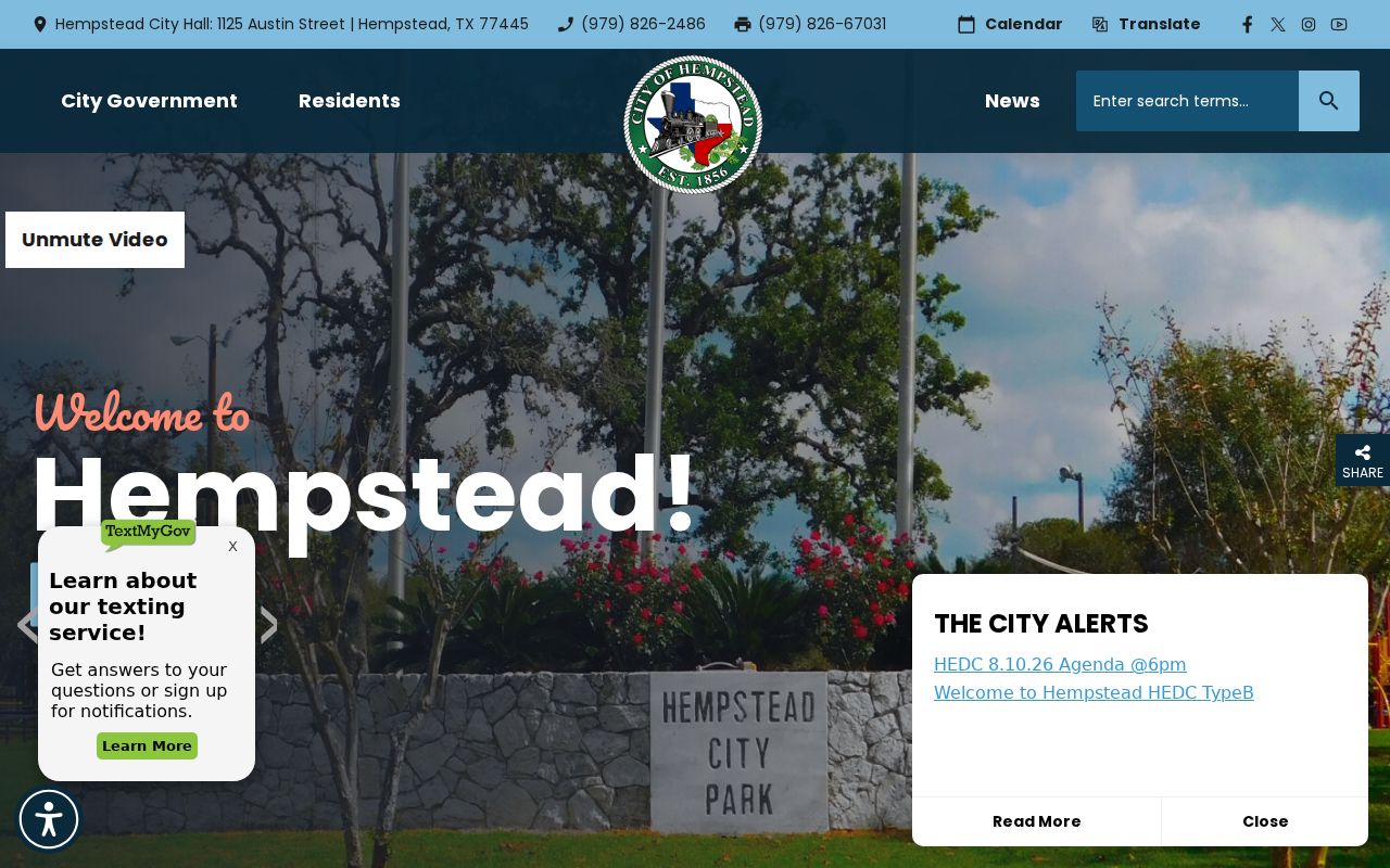 Official City of Hempstead website showing Hempstead city hall